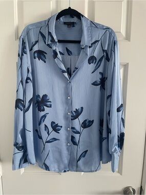 Light Blue Floral Stripe Button-Front Shirt